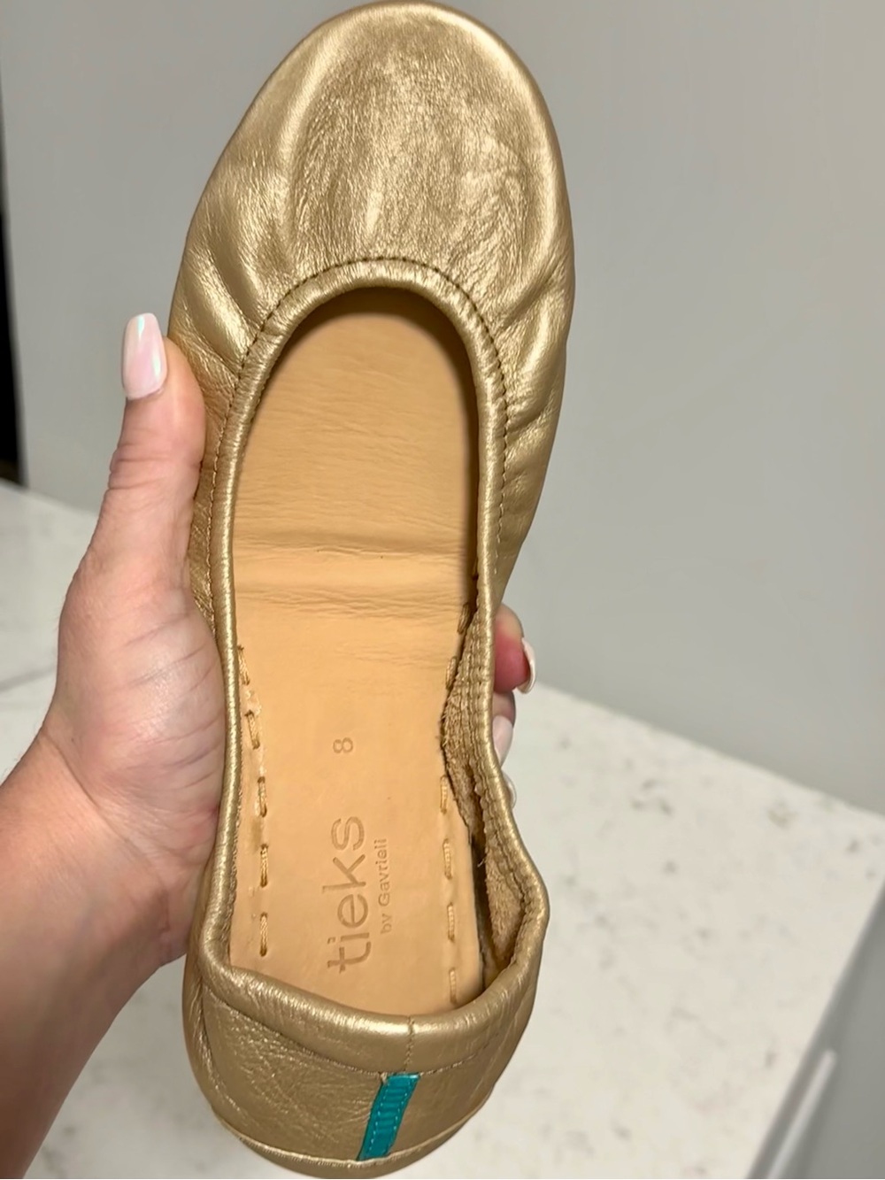 Limited Edition Tieks Champagne Gold Leather Ballet Flats | Size 8 | Worn Once - Picture 6 of 9